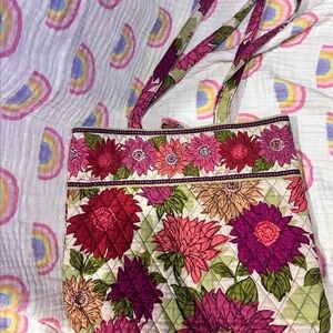 Vera Bradley Toggle Tote Hello Dahlia Design Pink Green Floral Retired